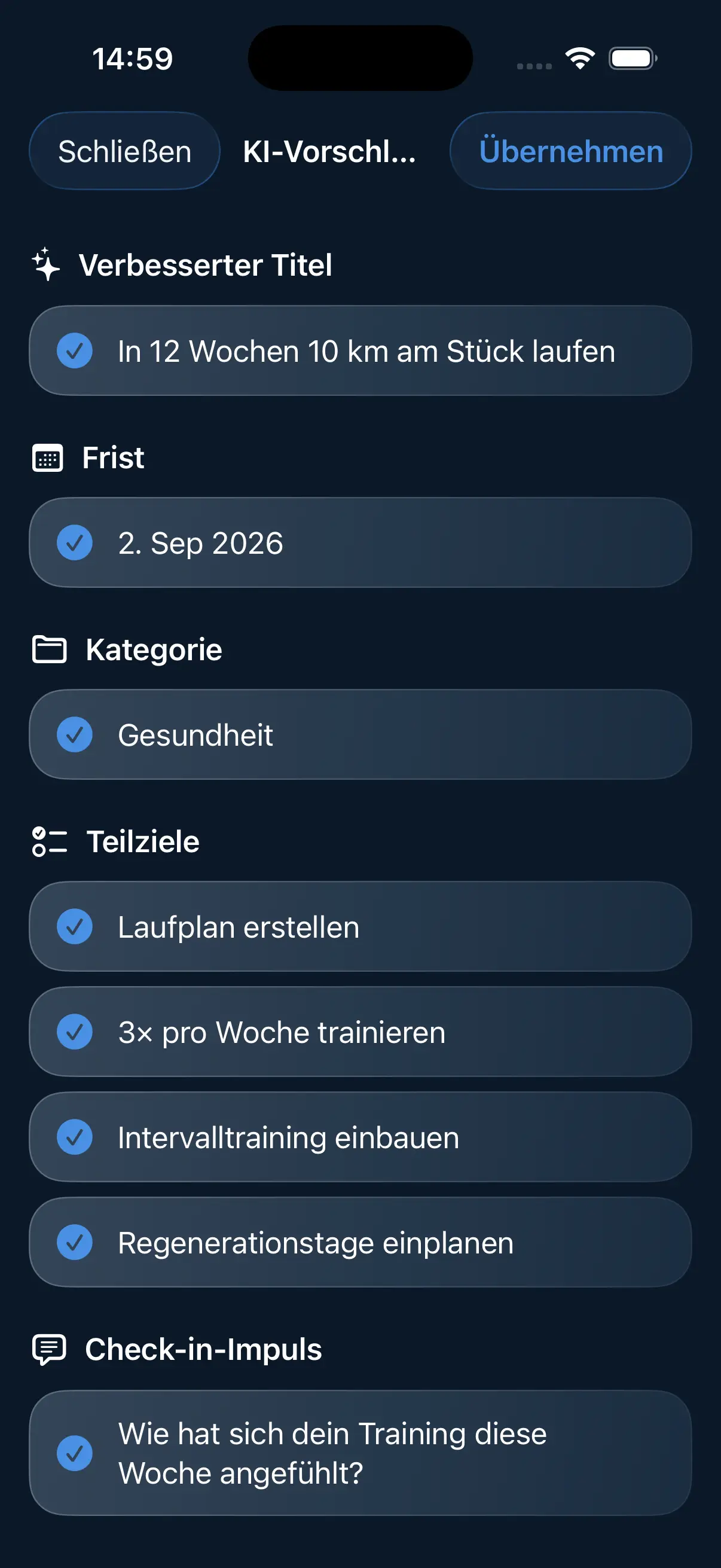 KI-Vorschläge per Apple Intelligence für Ziele und Gewohnheiten in Golli