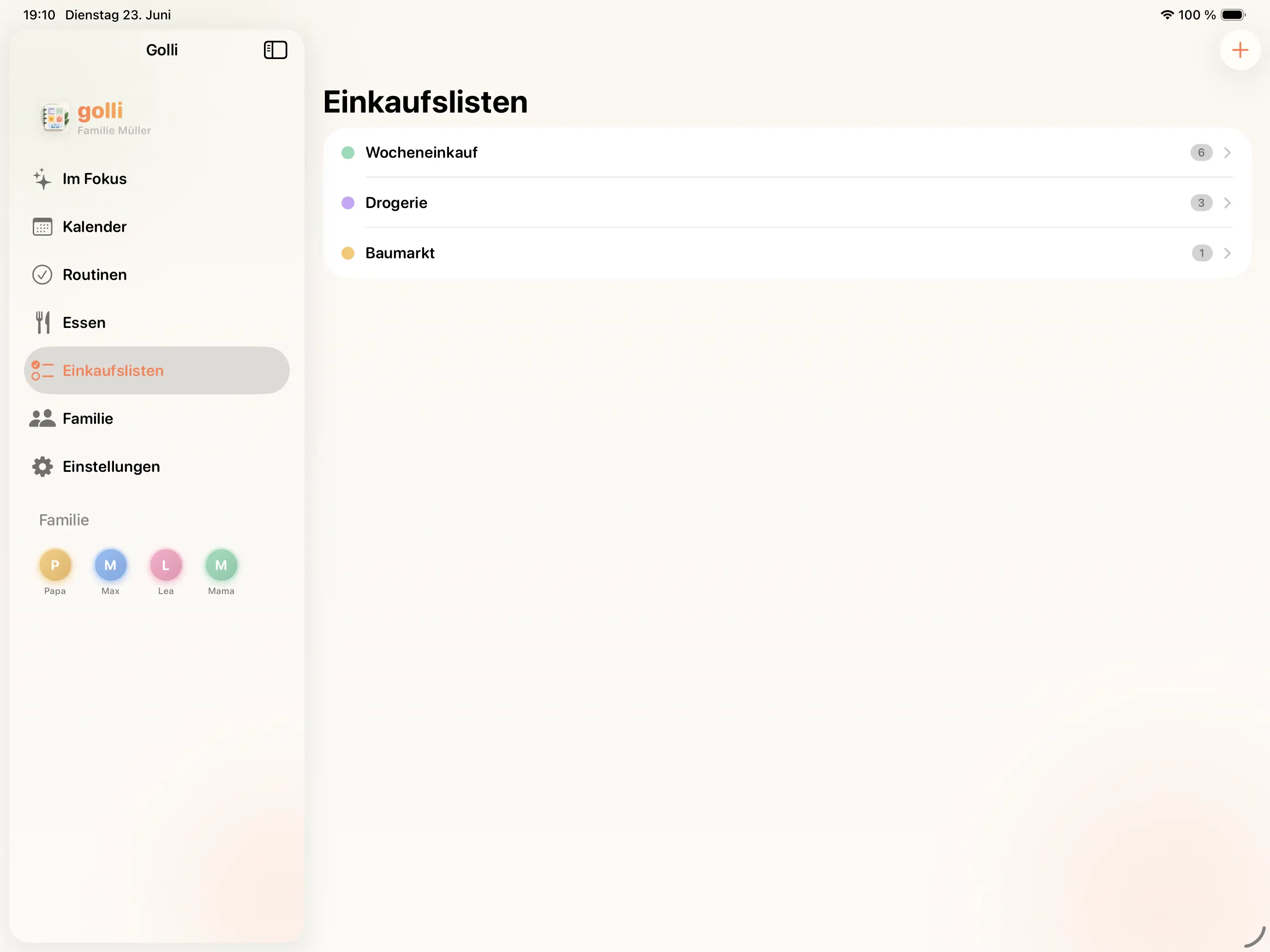 Geteilte Einkaufslisten für Wocheneinkauf, Drogerie und mehr